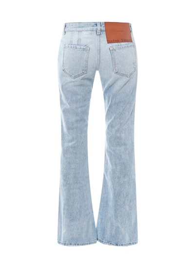 Shop Palm Angels Cotton Jeans With Back Leather Logo Patch In Blue