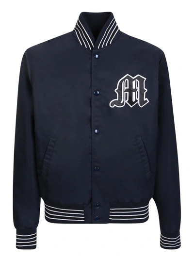 Msgm Navy Embroidered Bomber Jacket In Black