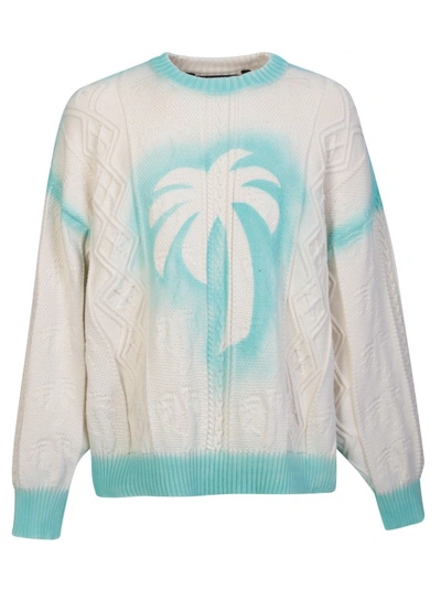 Shop Palm Angels Cotton Blend Knitted Sweatshirt In White