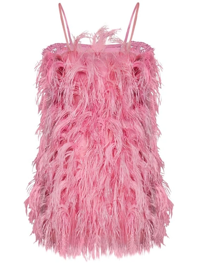 Shop Msgm Ostrich Feather-embellished Pink Minidress