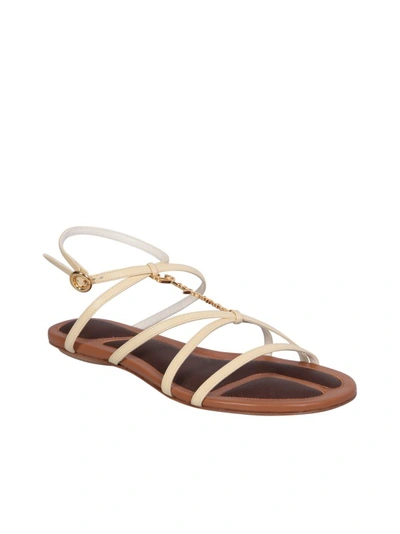 Shop Jacquemus Tricolor Lambskin Leather Sandals In Brown