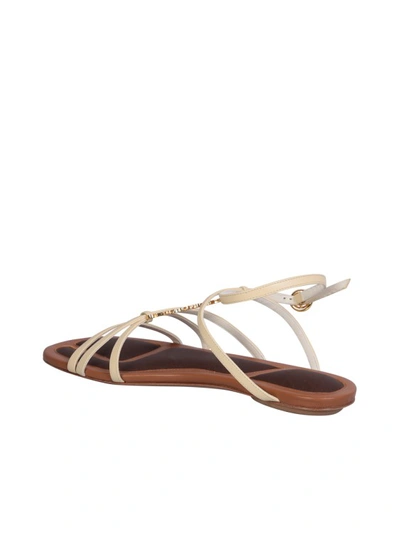 Shop Jacquemus Tricolor Lambskin Leather Sandals In Brown