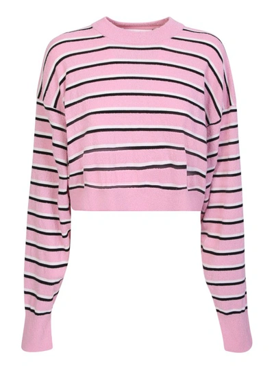 Palm Angels Cropped Sweater With Stripes In Pink