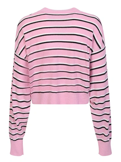 Palm Angels Cropped Sweater With Stripes In Pink