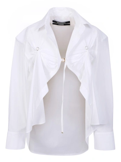 Shop Jacquemus Draped Crop White Shirts