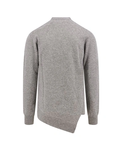Shop Comme Des Garçons Wool Cardigan With Frontal Lacoste Patch In Grey