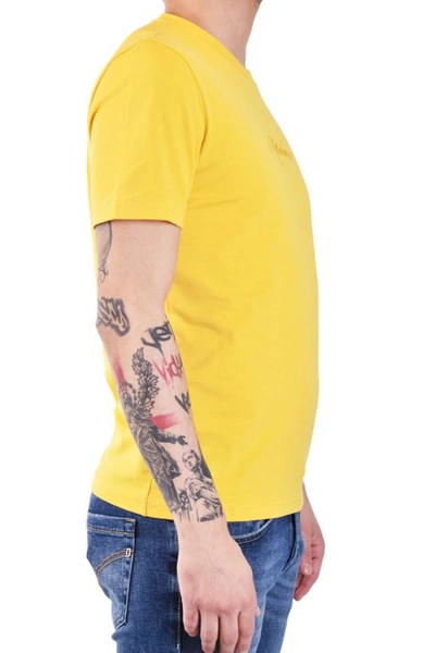 Shop Moschino Yellow Logo Embroidered T-shirt In Gold