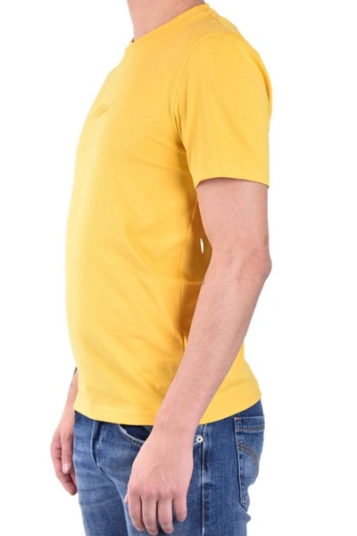 Shop Moschino Yellow Logo Embroidered T-shirt In Gold