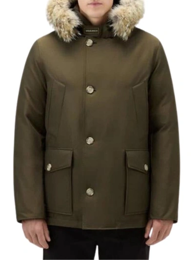 Shop Woolrich Green Down Filled Jacket With Fur Hood In Black