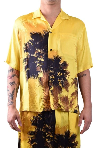 Shop Laneus Yellow Graphic Printed Shirt