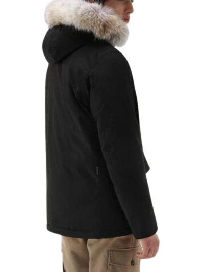 Shop Woolrich Black Down Filled Jacket With Fur Hood