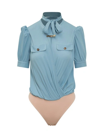 Shop Elisabetta Franchi Blue Viscose Bodysuit