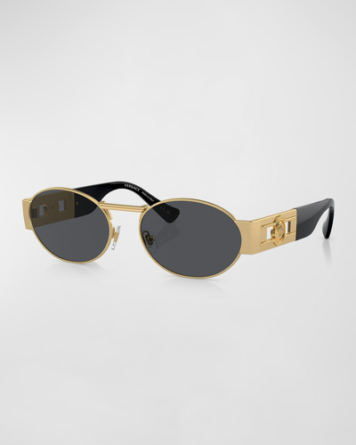 Shop Versace Men's Medusa Steel Oval Sunglasses In Dark Grey