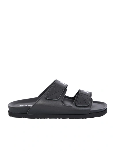 Shop Palm Angels Double Buckle Black Sandals In Grey