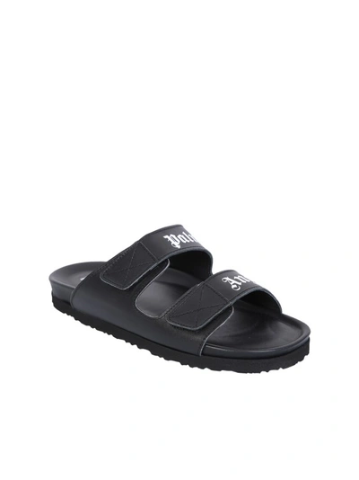 Shop Palm Angels Double Buckle Black Sandals In Grey