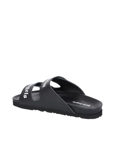 Palm Angels Slides With Logo And Touch Strap In Black Leather Woman In Grey
