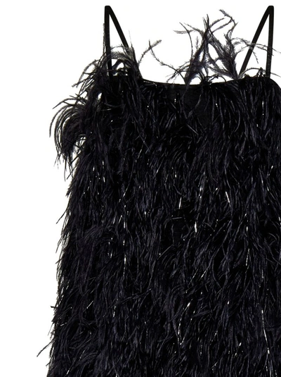Shop Msgm Ostrich Feather-embellished Black Minidress