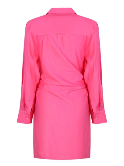Shop Jacquemus Pink Draped Shirt Dresses