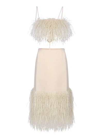 Shop Jacquemus Raffia Fringe White Dress In Neutrals