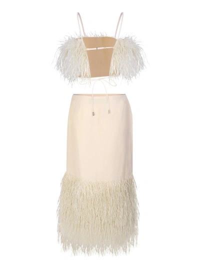 Shop Jacquemus Raffia Fringe White Dress In Neutrals