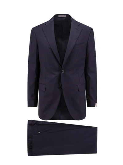Shop Corneliani Blue Virgin Wool Suit In Black