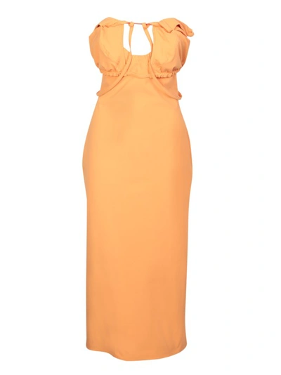 Shop Jacquemus Ruched Strapless Orange Dress