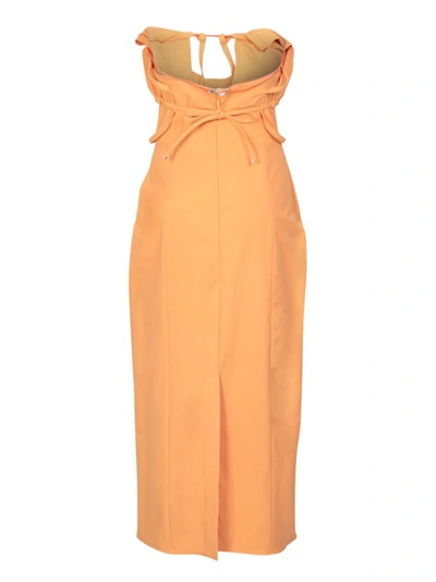 Shop Jacquemus Ruched Strapless Orange Dress