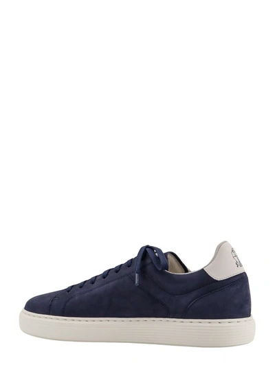 Shop Brunello Cucinelli Blue Suede Sneakers With Back Logo Print In Grey