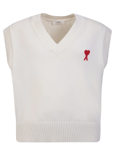 Shop Ami Alexandre Mattiussi Cream Logo Vest In White