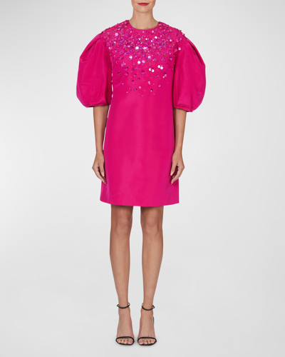 Shop Carolina Herrera Embellished Dramatic Sleeve Shift Dress In Begonia