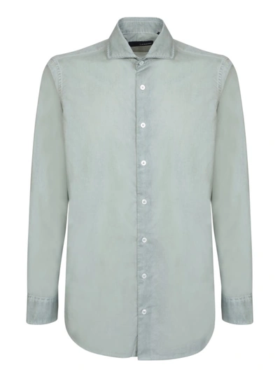 Shop Lardini Mint Green Cotton Shirt In White