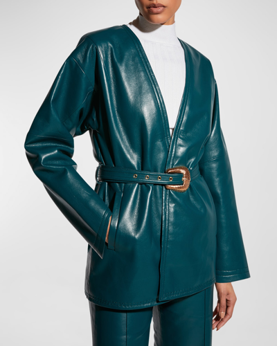 Shop As By Df Jasper Belted Recycled Leather Coat In Fuel