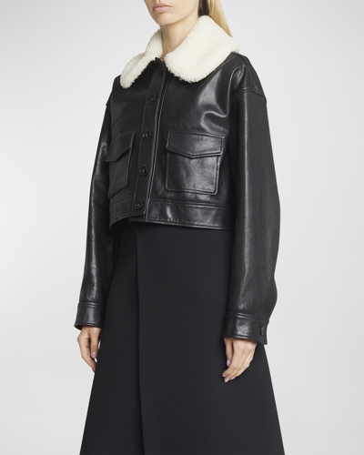 Shop Proenza Schouler Judd Leather Jacket With Shearling Collar In Black
