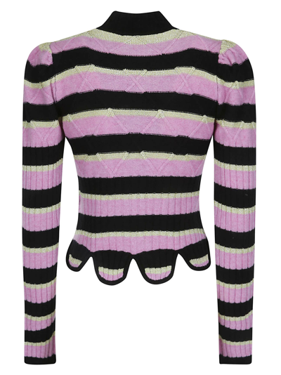 Shop Cormio Knit Zip-up Embroidered Sweater In Frizzantepink&yellow