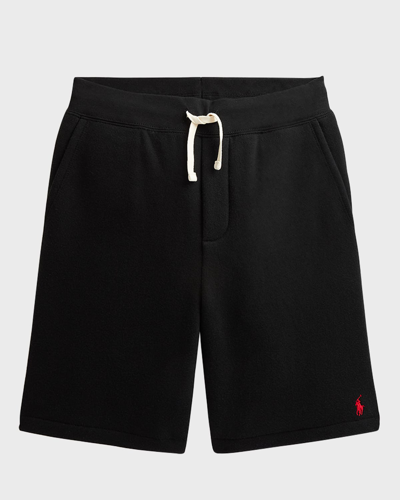 Shop Ralph Lauren Kid's Embroidered Pony Fleece Shorts In Black