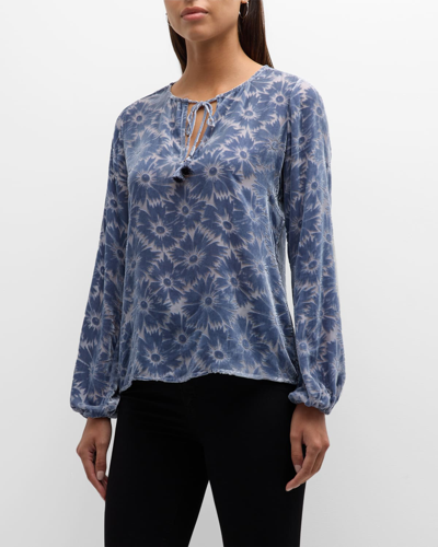 Shop Paige Selmah Long-sleeve Floral Blouse In Iced Slate