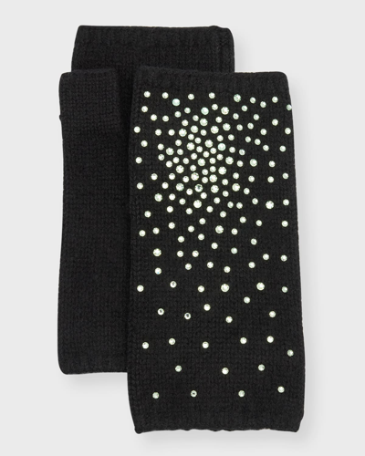 Shop Carolyn Rowan Cashmere Short Fingerless Gloves With Swarovski Asterism In Black Peridot