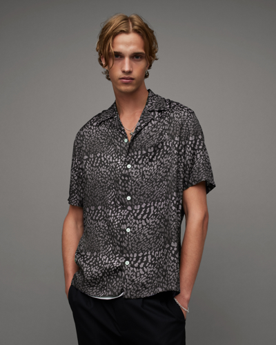Shop Allsaints Cosmo Leopard Print Relaxed Fit Shirt In Black