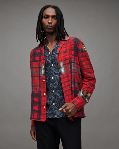 Shop Allsaints Carreaux Patchwork Checked Jacquard Shirt In Postbox Red