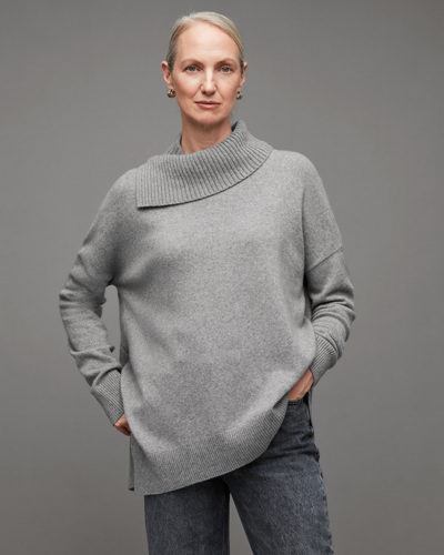 Shop Allsaints Whitby Cashmere Blend Funnel Neck Sweater In Mid Grey Marl