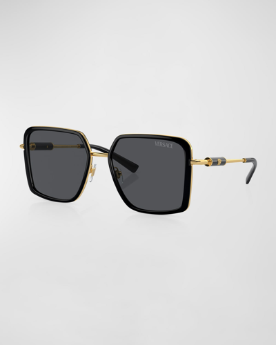 Shop Versace Tubular Steel Square Sunglasses In Black