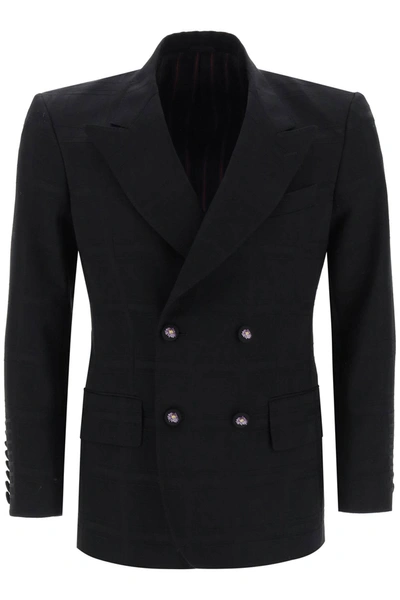 Shop Etro Double Breasted Jacket With Check Pattern In Black