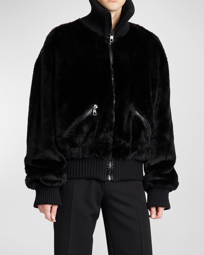 Shop Dolce & Gabbana Men's Faux-fur Bomber Jacket In Black