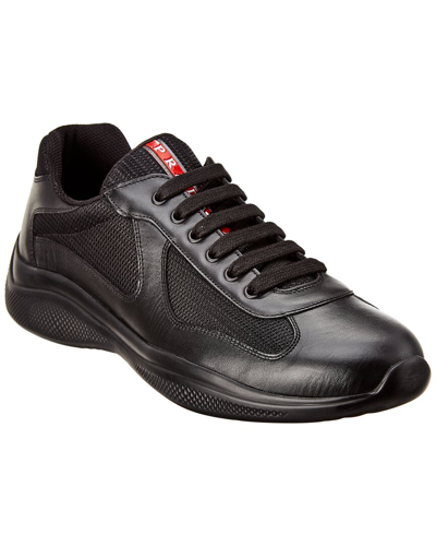 Shop Prada America's Cup Leather & Mesh Sneaker In Black