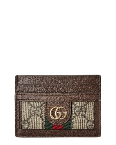 Shop Gucci Ophidia Gg Supreme Canvas & Leather Card Case In Brown