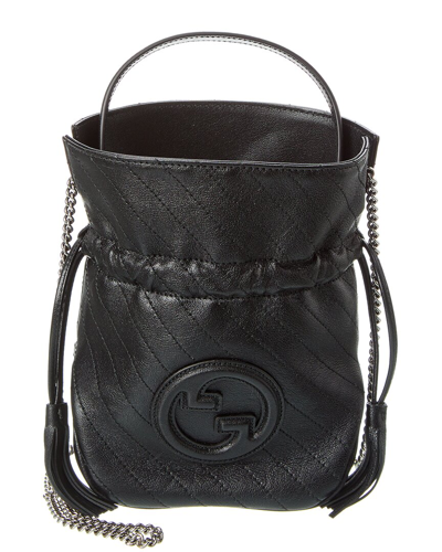 Shop Gucci Blondie Mini Leather Bucket Bag In Black