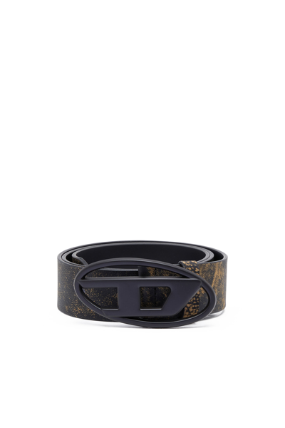 Shop Diesel Treated Leather Belt With Logo Buckle In Multicolor