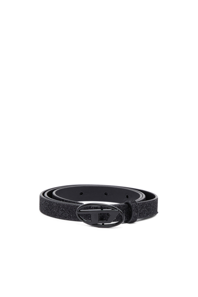 Shop Diesel Cintura Sottile Glitter Con Fibbia Oval D In Black