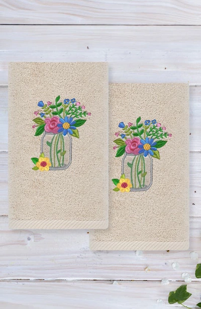 Shop Linum Home Textiles Set Of 2 Country Bouquet Embroidered Turkish Cotton Hand Towels In Sand