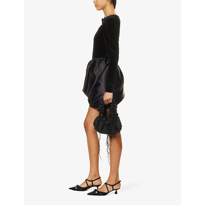 Shop Ganni Women's Black Puffed-hem Stretch-recycled Polyester Mini Skirt